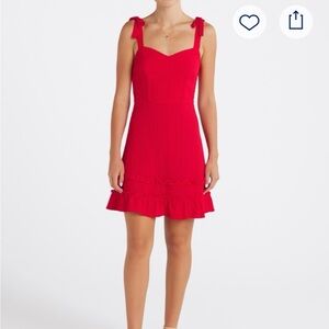 Red Tie-Shoulder Ruffle Sundress